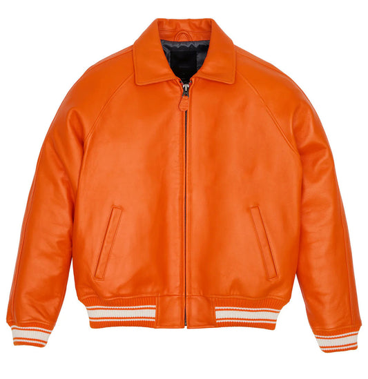 American Flight Real Bomber Genuine SheepSkin Orange Leather Jacket Men