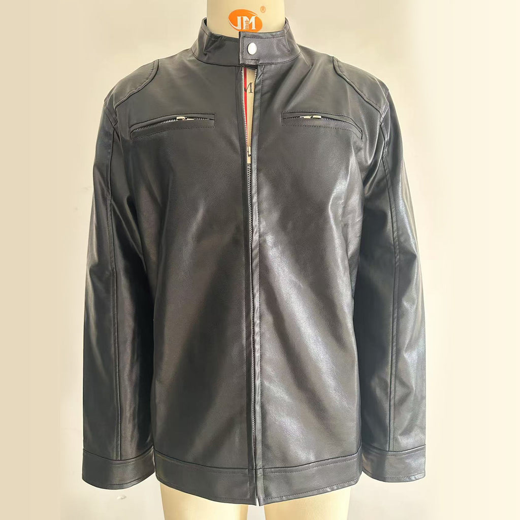 Men's Stand-up Collar Leather Jacket Business Casual Jacket