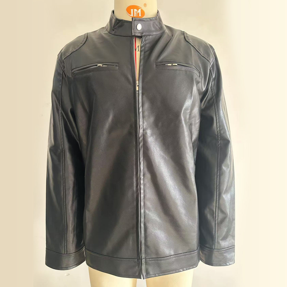 Men's Stand-up Collar Leather Jacket Business Casual Jacket
