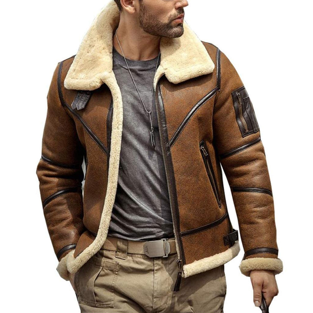 ZA Fashion Cloud Mens Shearling Sheepskin B3 Flying Aviator Winter Coat Fur Bomber WW 2 Leather Jacket
