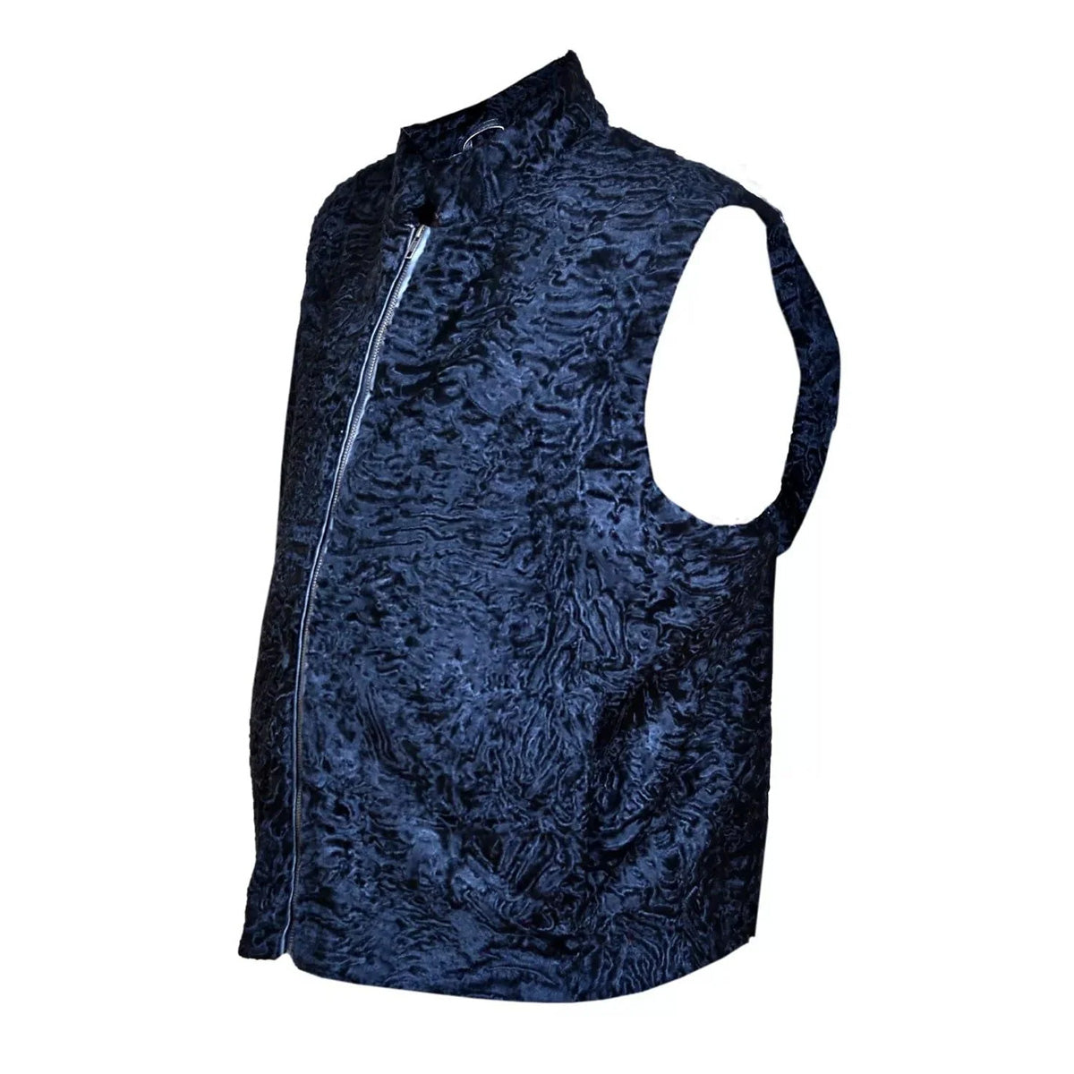 ZA Fashion Cloud Men's Persian Vest Lamb Fur Karakul Sleeveless Zipper Closer Black Winter Waistcoat Jacket