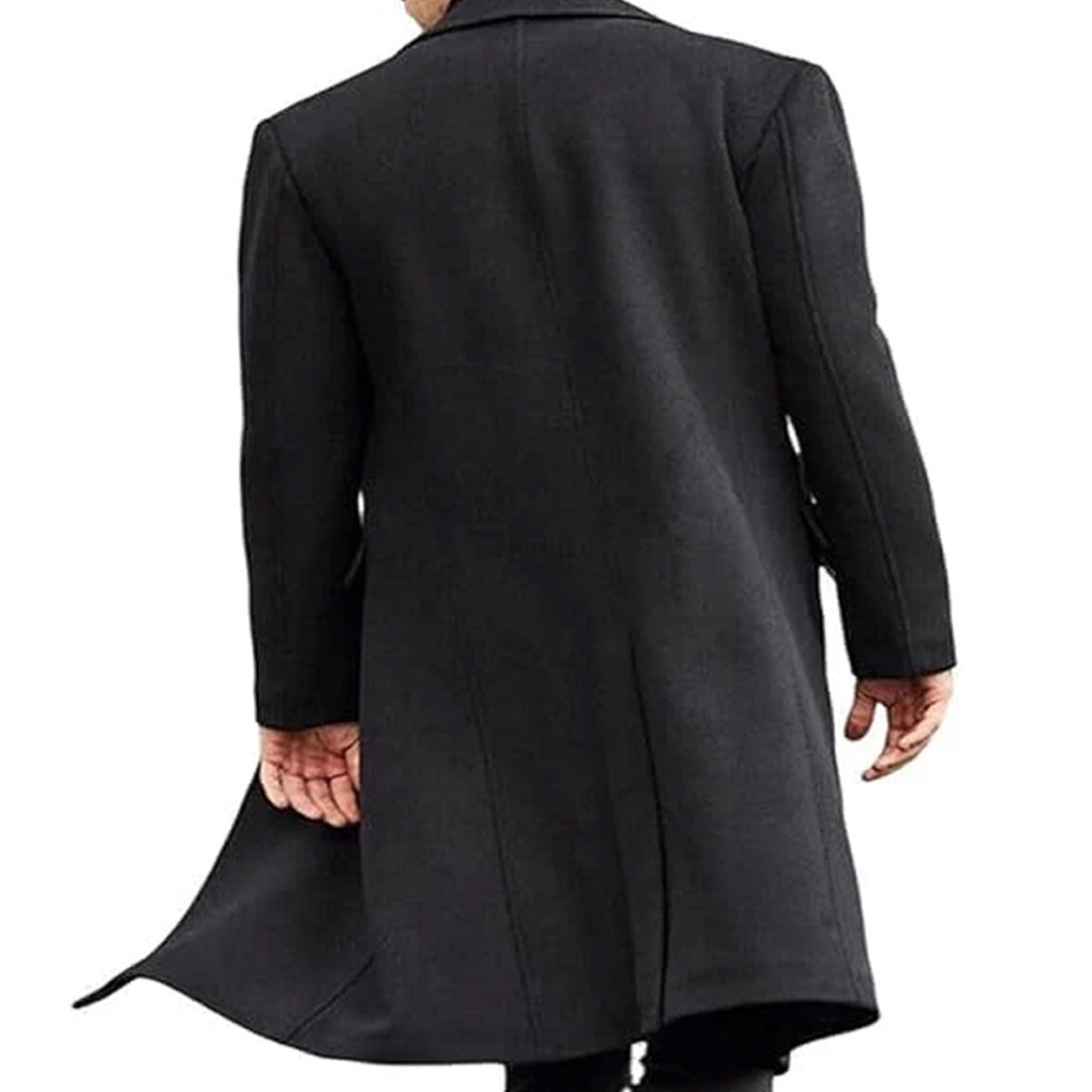 Men's Casual Trench Black Coat Slim Fit Notched Collar Long Single Breasted with Pockets Overcoat