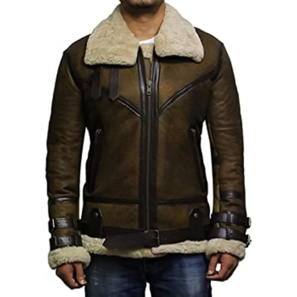 ZA Fashion Cloud Mens Real RAF Shearling Sheepskin B3 Bomber Flying Pilot Aviator Leather Jacket Winter Coat