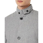 Men's Single Breasted Winter Quilted Warm Classic Trench Slim Fit Grey Long Button Closer Soft Overcoat