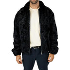 ZA Fashion Cloud Men's Sheepskin Black Karakul Persian Jacket Pure Real Fur Mink Collar Zipper Coat