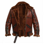 ZA Fashion Cloud Men's Genuine B3 Flying RAF Shearling Sheepskin Real Fur Coat Leather Jacket