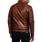 Mens Leather Jacket - Real Lambskin Classic Vintage Style Leather Jackets For Men Brown Leather Jacket for Mens