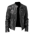 Men's Zip-up Cardigan PU Leather Jacket Fashion Pockets Stand Collar Short Tops Clothing