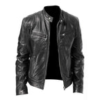 Men's Zip-up Cardigan PU Leather Jacket Fashion Pockets Stand Collar Short Tops Clothing