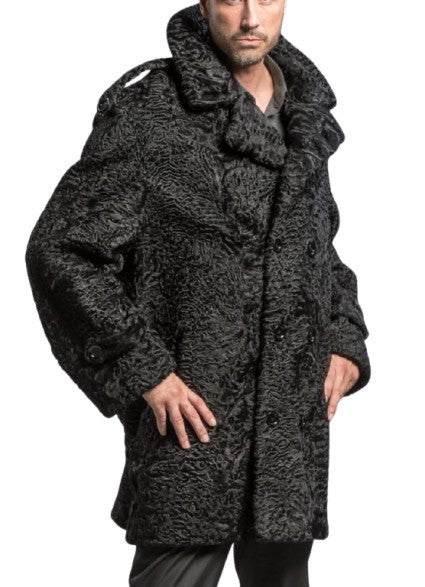 Men's Genuine Black Jacket Persian Lamb Karakul Long Winter Premium Coat