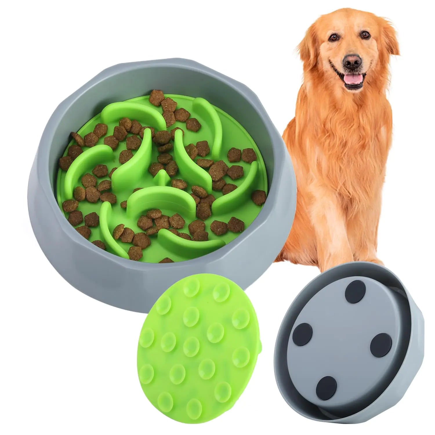 Alainzeo 2-in-1 Dog Slow Feeder: Silicone Maze Insert with Suction Cup Base