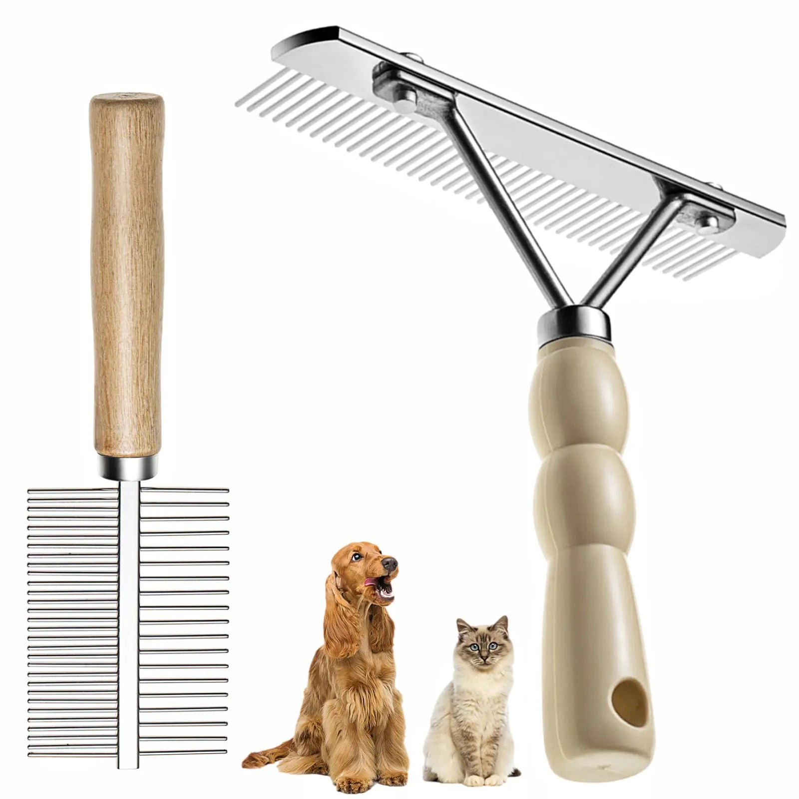 2-Pack Undercoat Rake & Flea Comb Set: Professional Grooming Kit for Long-Haired Dogs