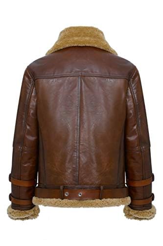 Men's Real Shearling Sheepskin Leather Pilot Aviator B3 Bomber Flying Jacket (4XL)