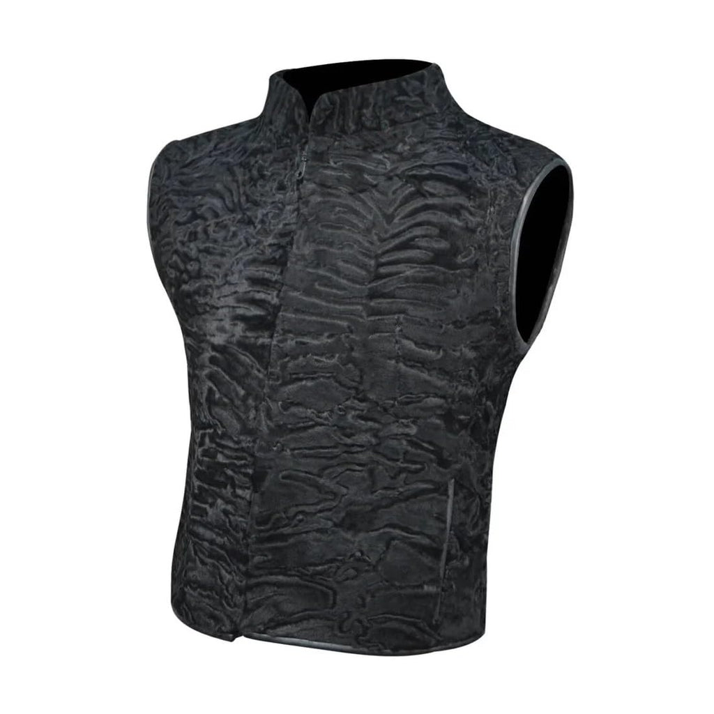ZA Fashion Cloud Men's Real Persian Lamb Jacket Black Karakul Vest Winter Sleeveless Waistcoat