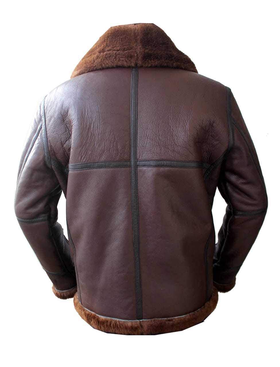 ZA Fashion Cloud Men's Dark Brown B3 RAF Aviator Sheepskin Shearling Leather Pilot Jacket