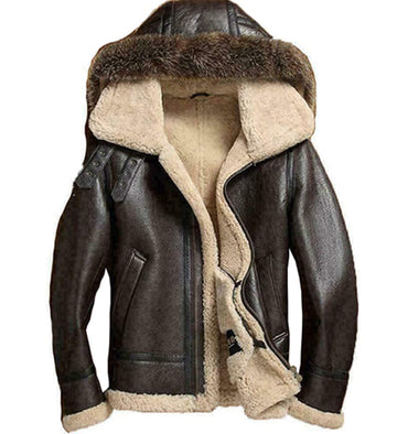 Men Real leather sheepskin raccoon fur detachable hood winter flying jacket (4XL)