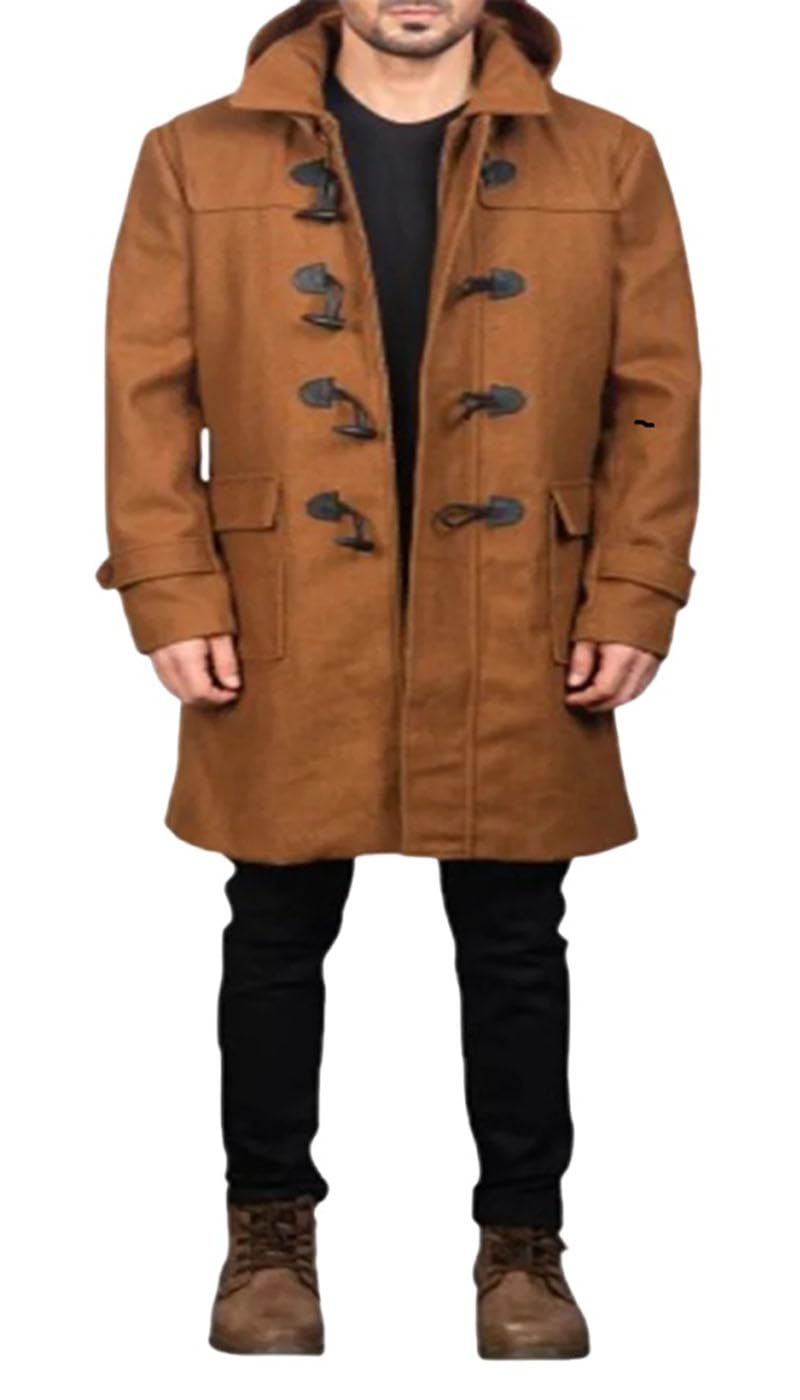 ZA Fashion Cloud Mens Brown Wool Hooded Duffle Long Coat Premium Toggle Buttons with Placket & Zipper Overcoat