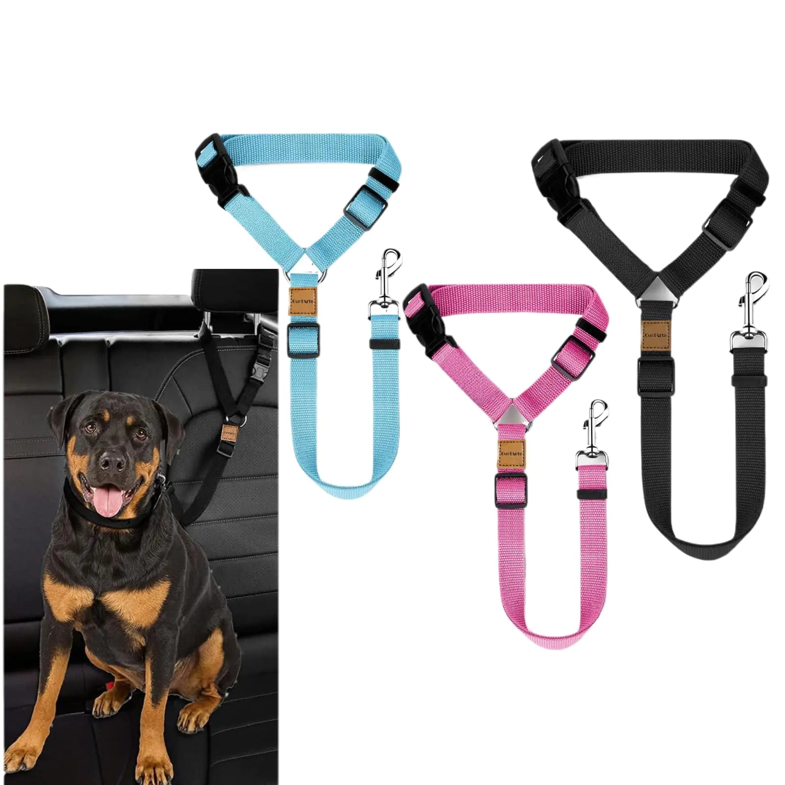 3-Pack Adjustable Dog Seat Belt for Car Headrest