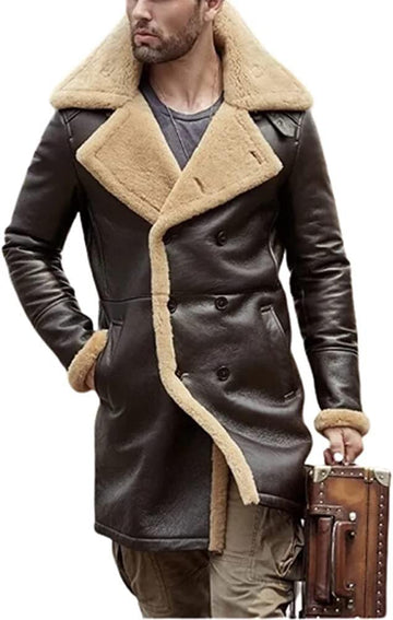 ZA Fashion Cloud Mens RAF B3 Aviator WW2 Shearling Flying Sheepskin Winter Jacket Leather Pilot Coat