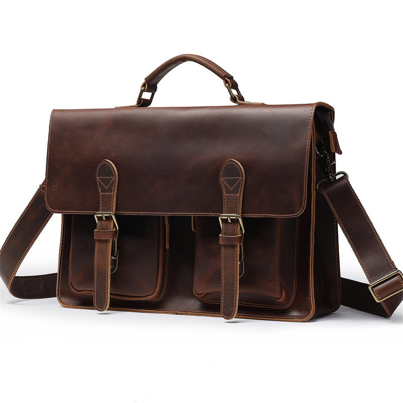 Top Cowhide Leather Computer Bag Crossbody Business Handbag
