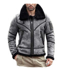 ZA Fashion Cloud B3 Distressed Sheepskin Shearling Flying Aviator Leather Bomber Fur Jacket