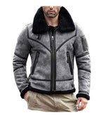 ZA Fashion Cloud B3 Distressed Sheepskin Shearling Flying Aviator Leather Bomber Fur Jacket