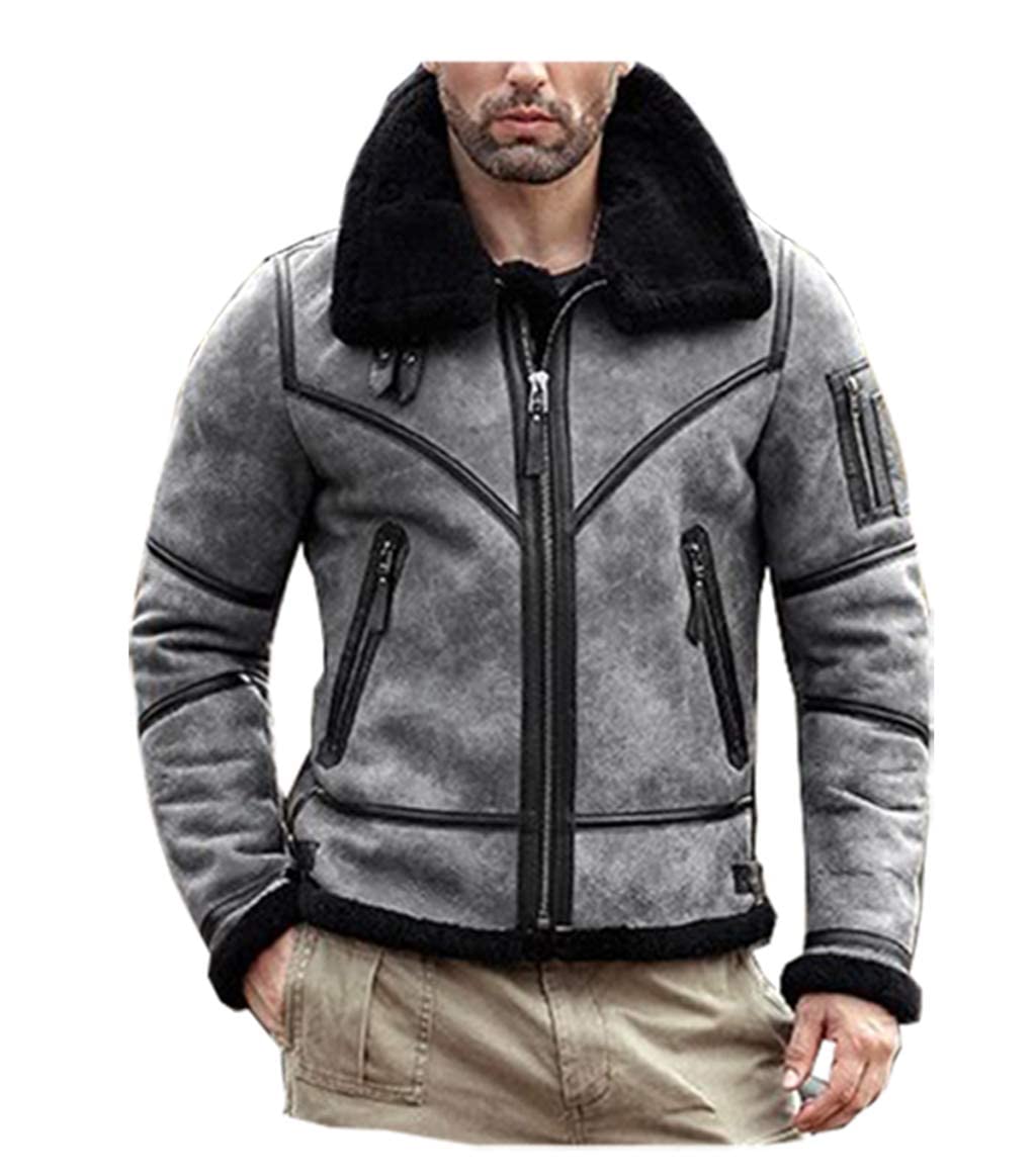 ZA Fashion Cloud B3 Distressed Sheepskin Shearling Flying Aviator Leather Bomber Fur Jacket