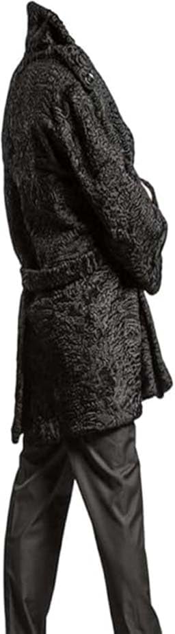 ZA Fashion Cloud Men's Genuine Persian Lamb Black Double Breasted Karakul Long Winter Jacket Warm Overcoat