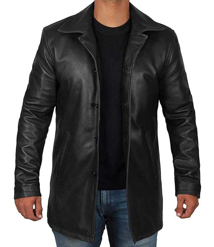 ZA Fashion Cloud New Men's Genuine Black Leather Jacket Car long Coat