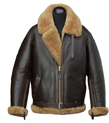 B3 Men Real Shearling Sheepskin WW2 Aviator RAF Bomber flying Jacket (US, Alpha, Medium, Regular, Regular)