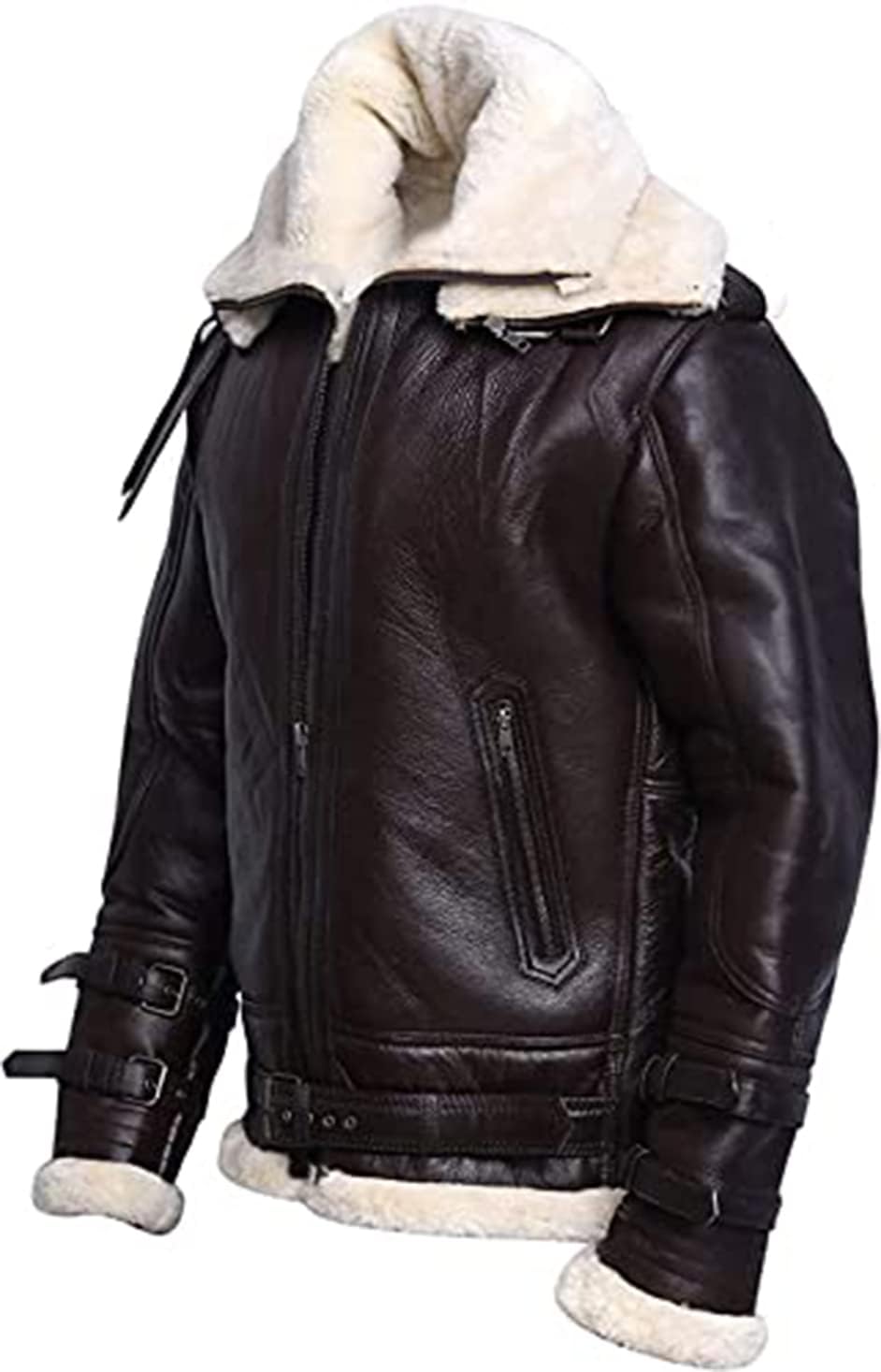 ZA Fashion Cloud Mens Genuine B3 Bomber WW2 Avaitor Shearling Sheepskin Double Collar Fur Jacket