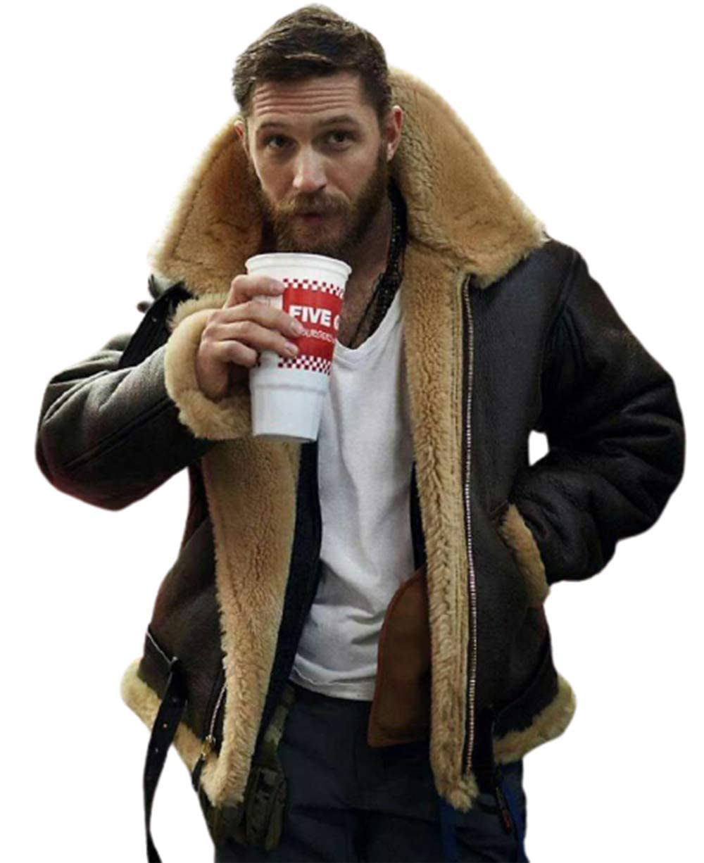 ZA Fashion Cloud Men's Tom Hardy Farrier Dunkirk Flight Bomber Shearling Sheepskin Ginger B3 Fur Coat