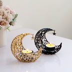 Crescent Moon Candle Holder – Gold & Black Metal Eid Ramadan Tealight Decor for Home & Wedding