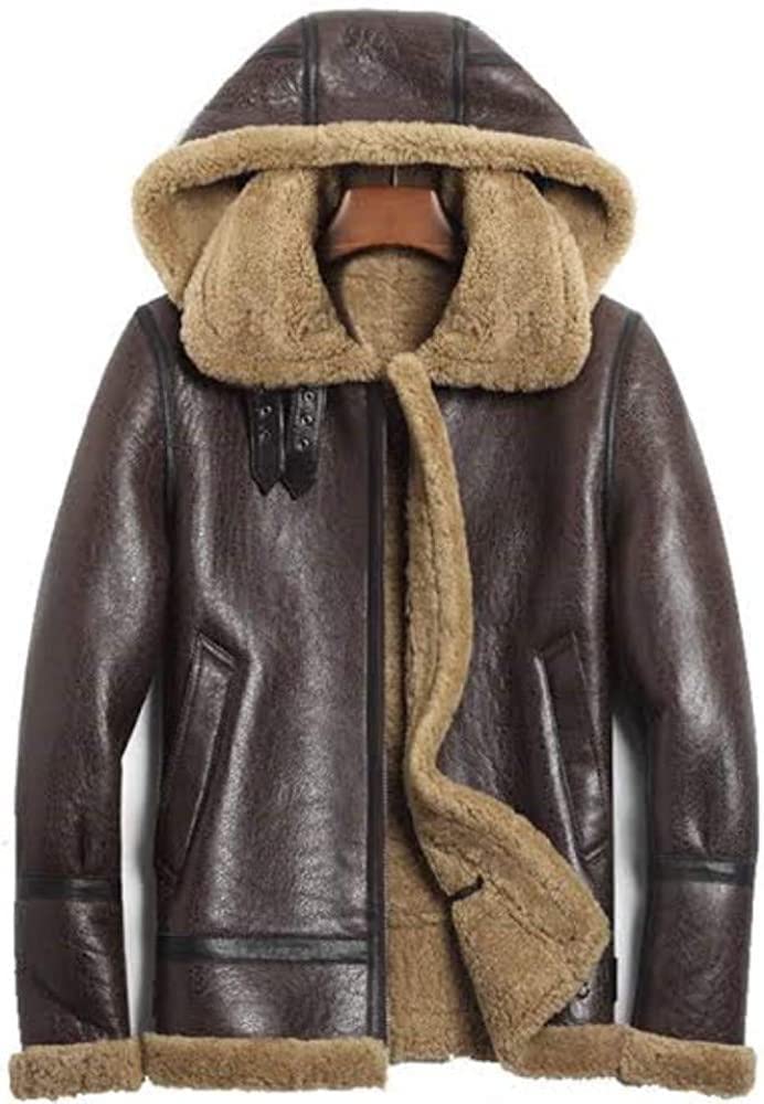 Men Detachable sheepskin Hooded B3 Flight Real leather winter jacket