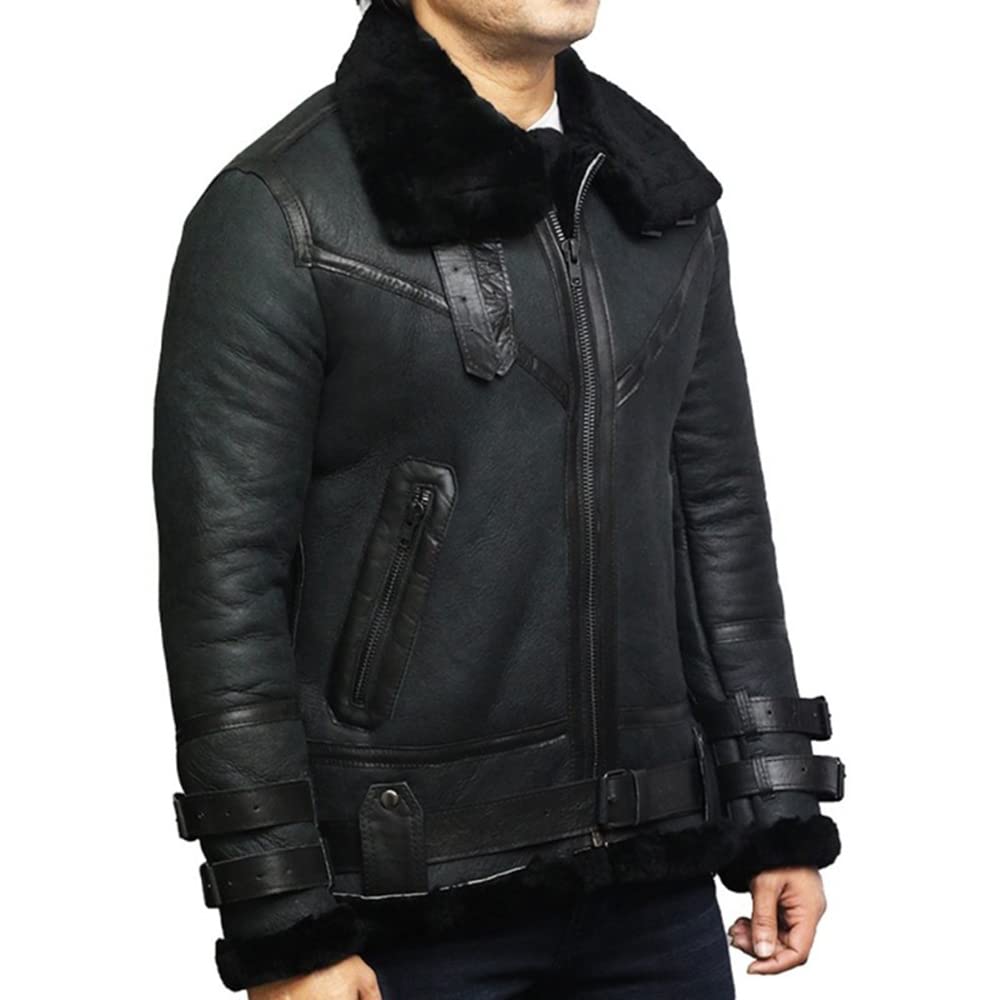 ZA Fashion Cloud New Men's Real Shearling Sheepskin B3 WWII Jacket Bomber Aviator Pilot Coat