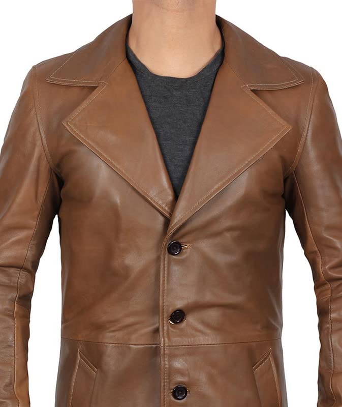ZA Fashion Cloud Brown Real Mens WW2 Leather Car Coat
