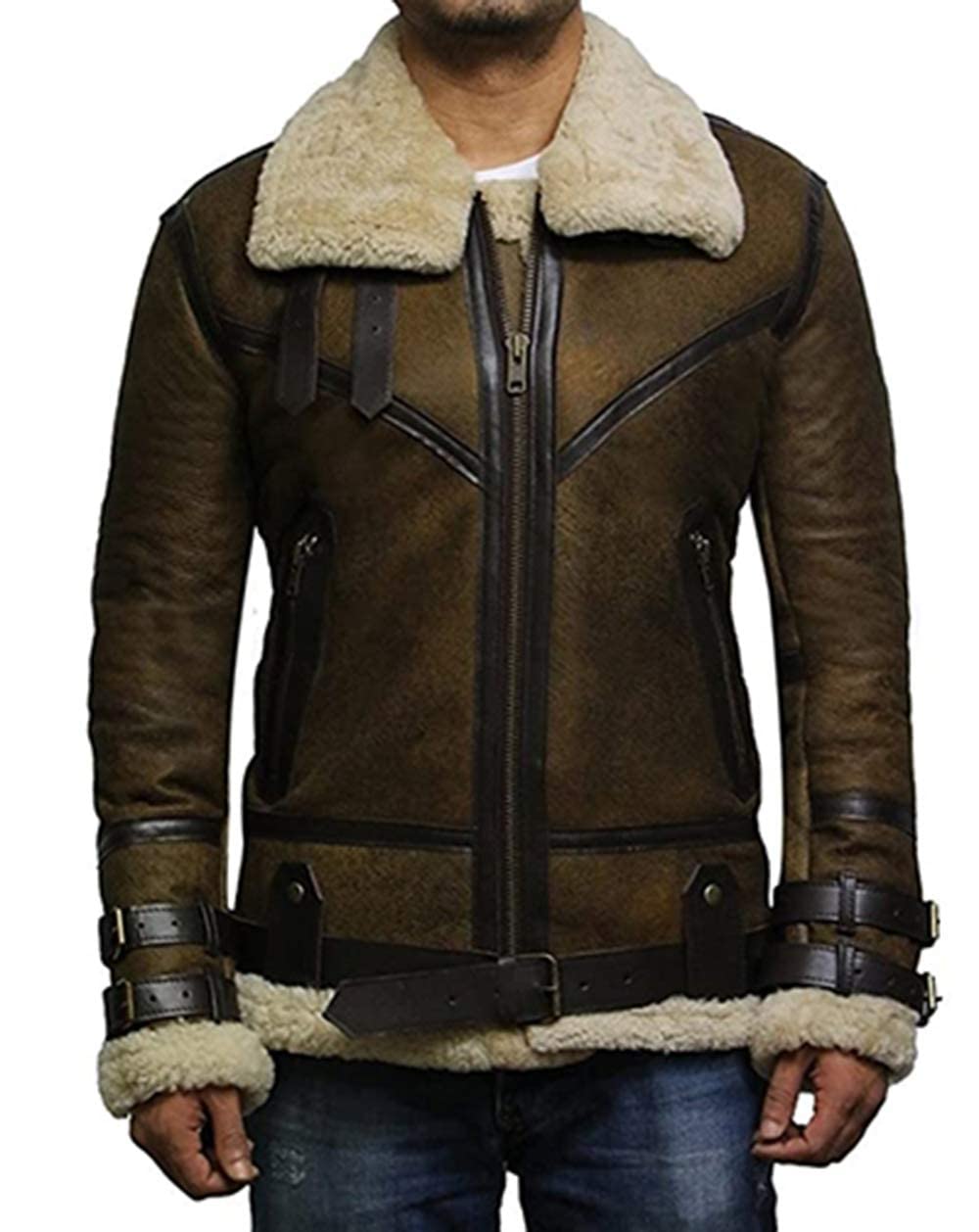 ZA Fashion Cloud Mens Shearling Sheepskin B3 Bomber WW2 Pilot Aviator Leather Jacket RAF Winter Coat