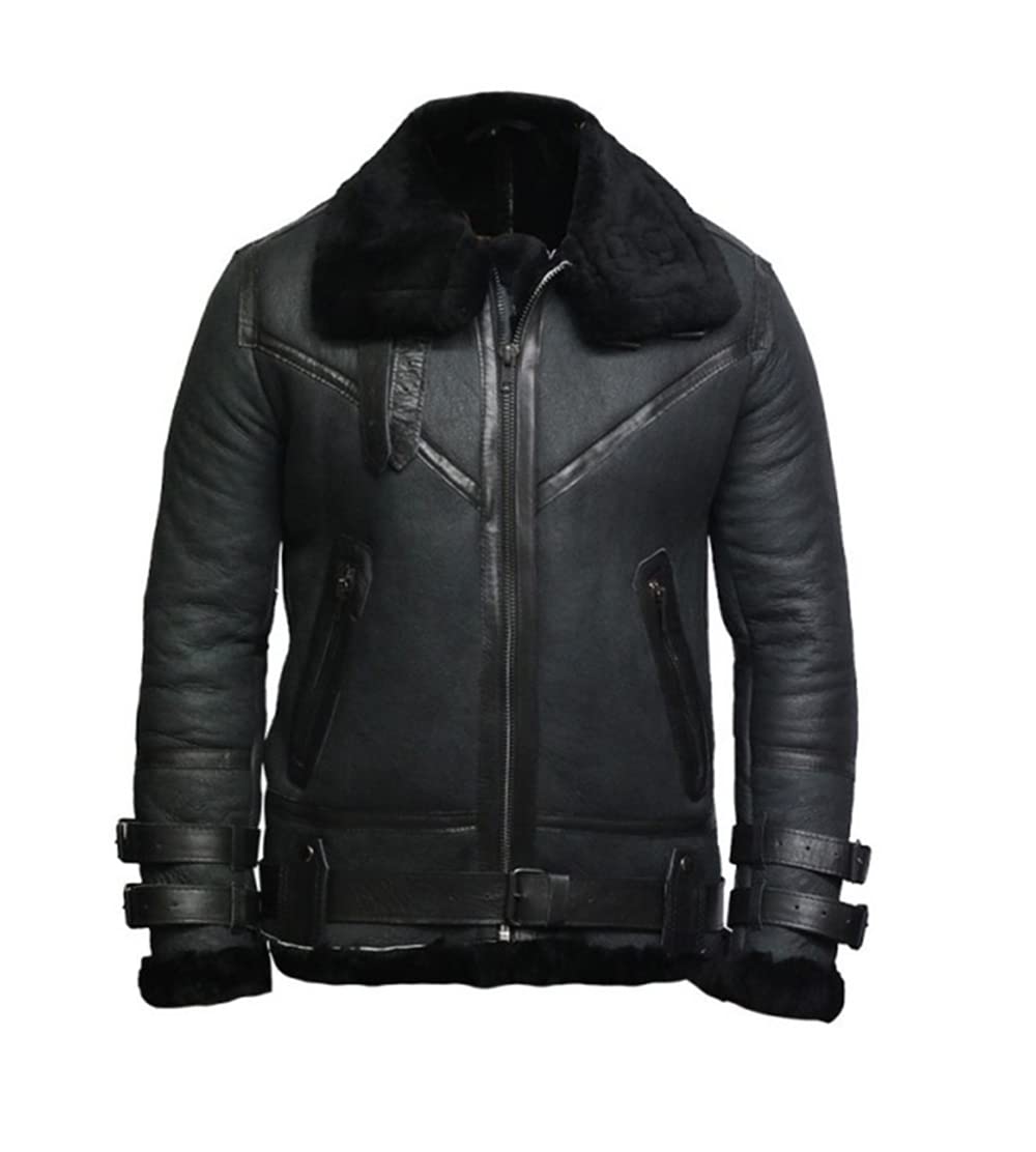 ZA Fashion Cloud New Men's Real Shearling Sheepskin B3 WWII Jacket Bomber Aviator Pilot Coat