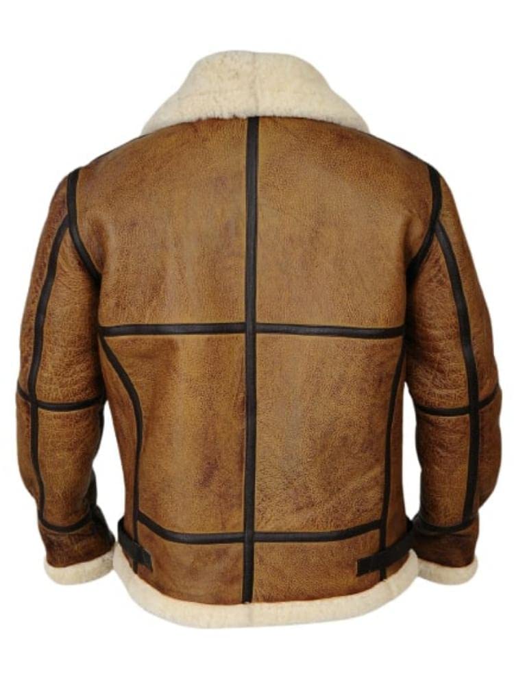 ZA Fashion Cloud Men's B3 WWII Real Brown Bomber Lambskin Leather Flight Aviator Shearling Jacket