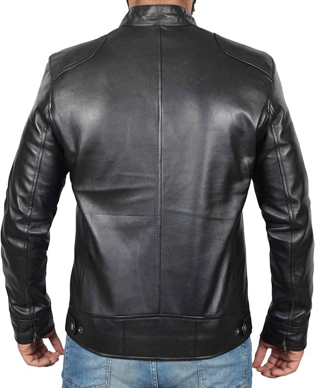 ZA Fashion Cloud Men's Genuine Black Lambskin Motocycle Leather Jacket Racer Coat