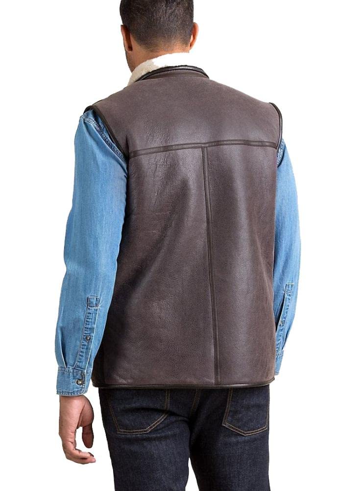 ZA Fashion Cloud Men's Bomber Sheepskin Flying Aviator Leather Pilot B3 Fur Shearling Zipper Vest