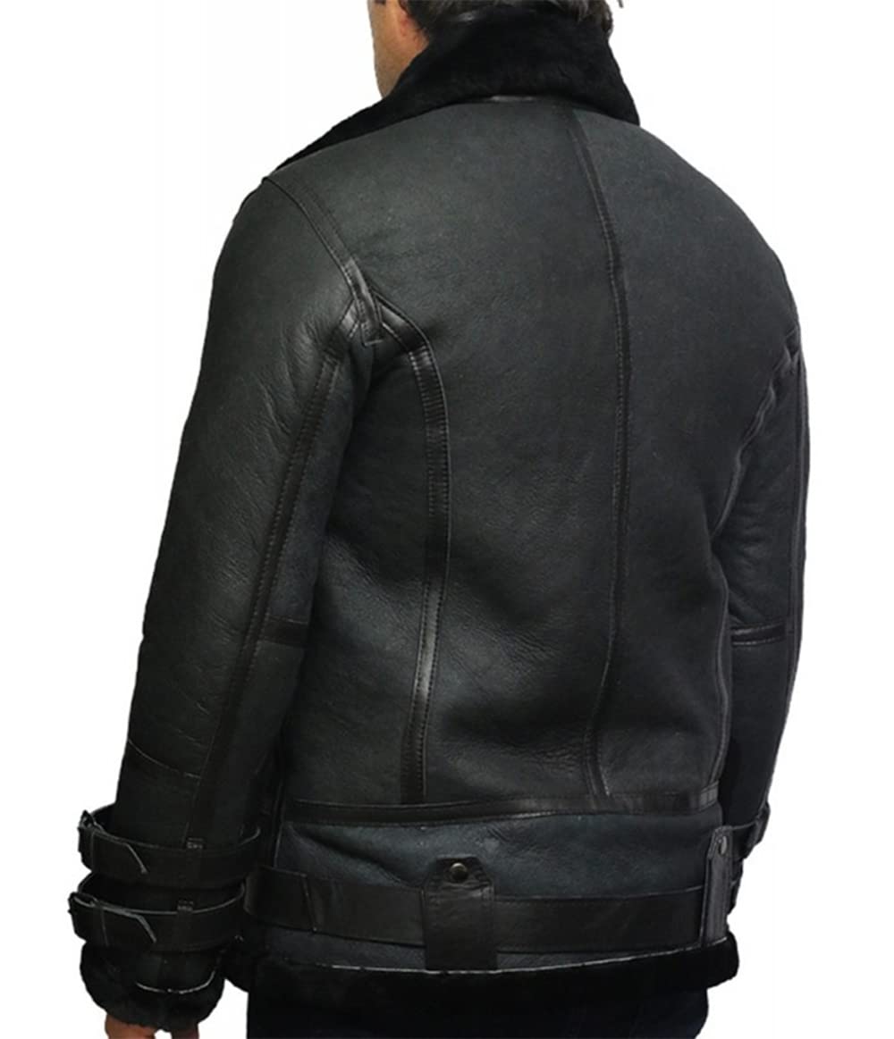 ZA Fashion Cloud New Men's Real Shearling Sheepskin B3 WWII Jacket Bomber Aviator Pilot Coat