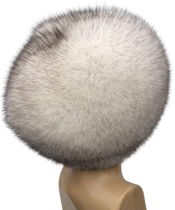 Blue Fox Fur Cap Adjustable All Natural Russian Style Warm White Hat (US, Alpha, Medium, White)