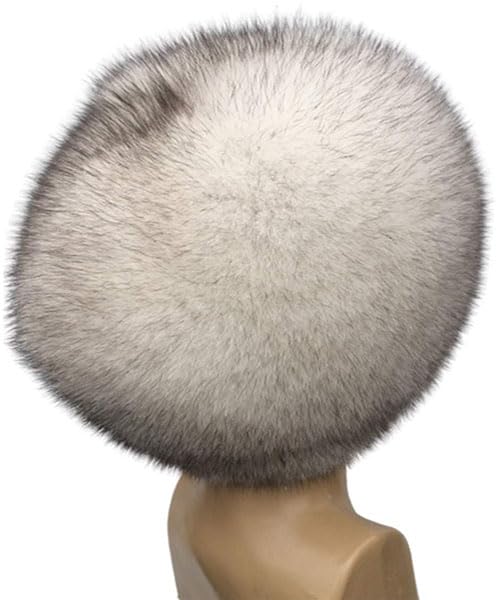 Blue Fox Fur Cap Adjustable All Natural Russian Style Warm White Hat (US, Alpha, Medium, White)