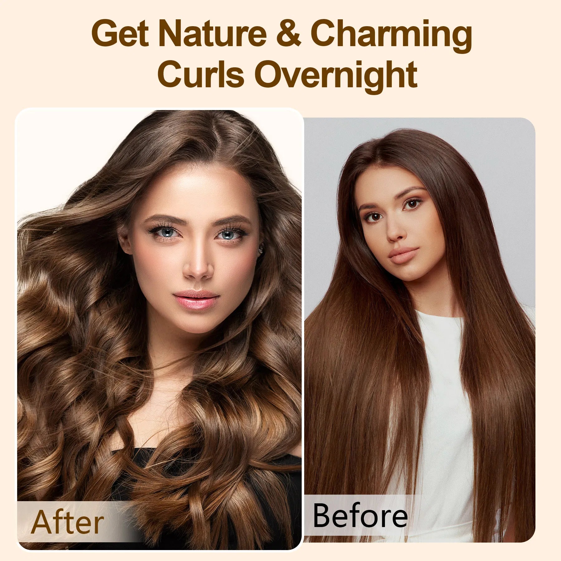 Satin Heatless Hair Curler, Lazy Natural Soft Wave DIY Heatless Curls For Sleep In Overnight, For All Hair Types - Light Brown