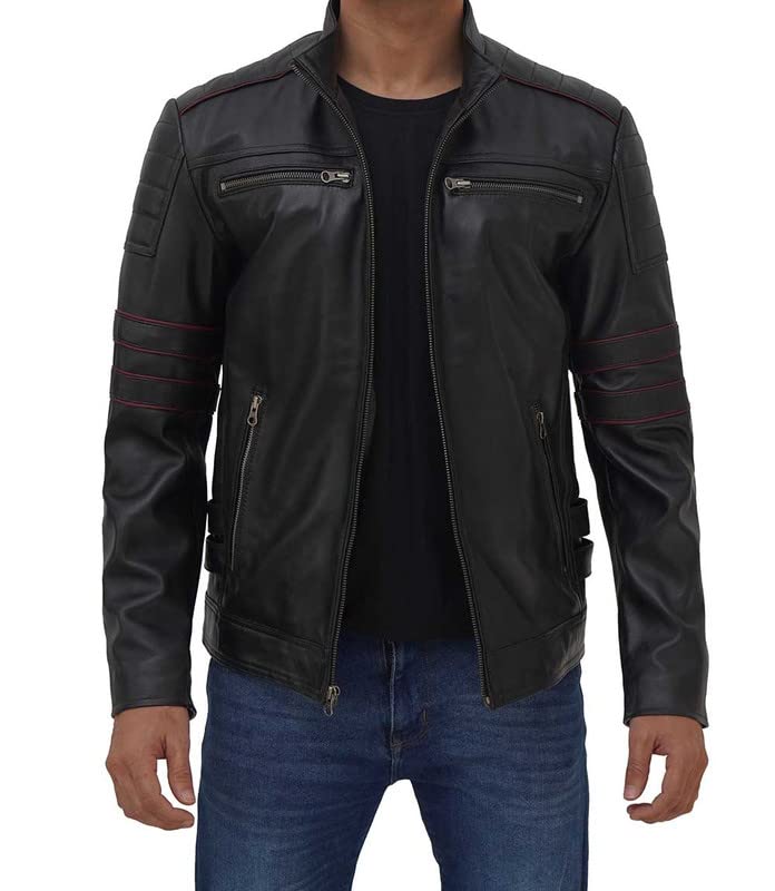 ZA Fashion Cloud Men Real Biker Leather Lambskin Cafe Racer Black Jacket