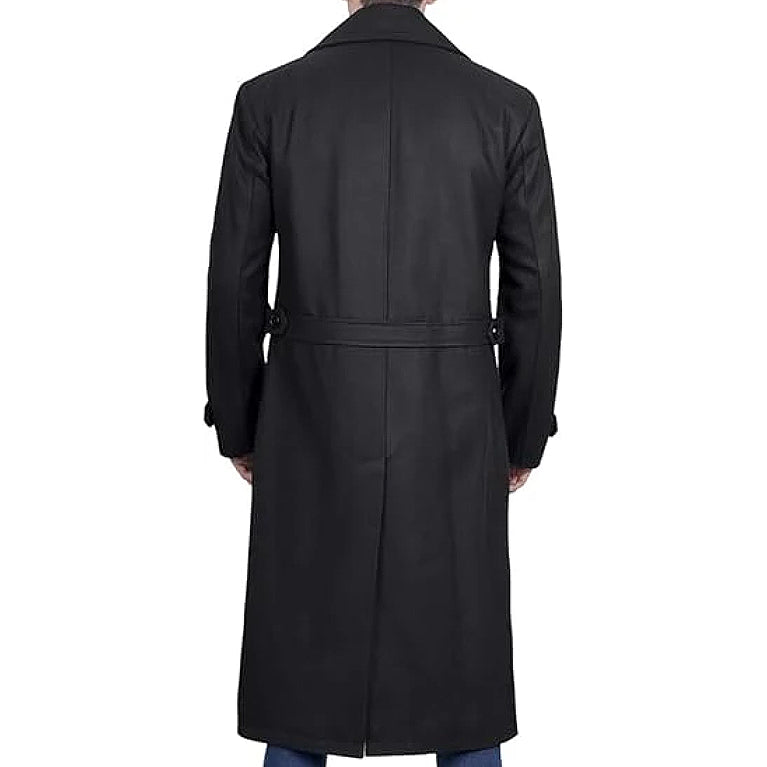 ZA Fashion Cloud Men's Premium Trench Black Double Breasted Peacoat Winter Slim Fit Wool Jacket Long Overcoat