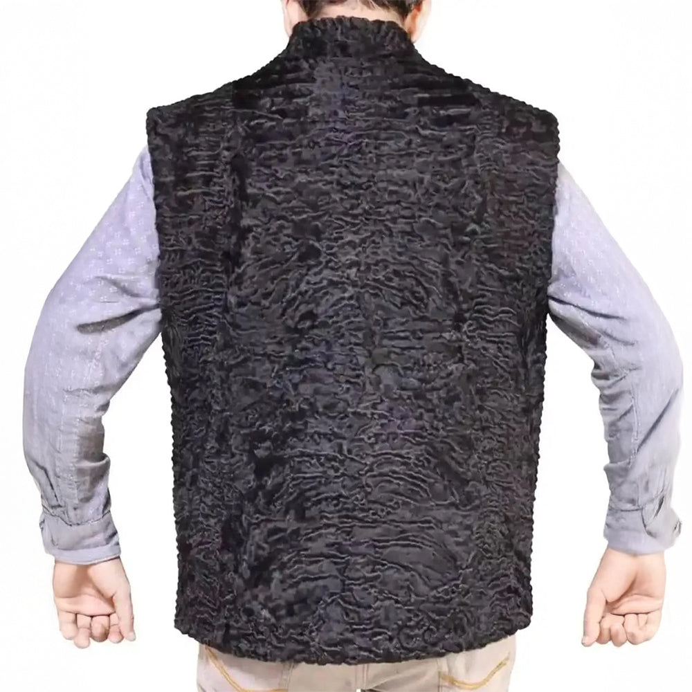 ZA Fashion Cloud Genuine Persian Black Lamb Fur Vest Sleeveless Karakul Waistcoat For Men