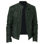 Men's Zip-up Cardigan PU Leather Jacket Fashion Pockets Stand Collar Short Tops Clothing
