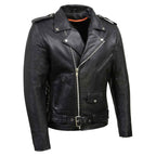 Men's Classic Brando Premium Leather Black Motorcycle Riders Leather Jacket w/Side Laces
